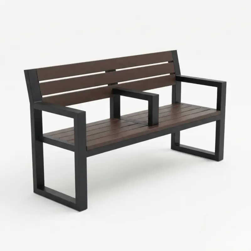 Bangku Taman Besi Kayu Minimalis dengan Armrest [5]
