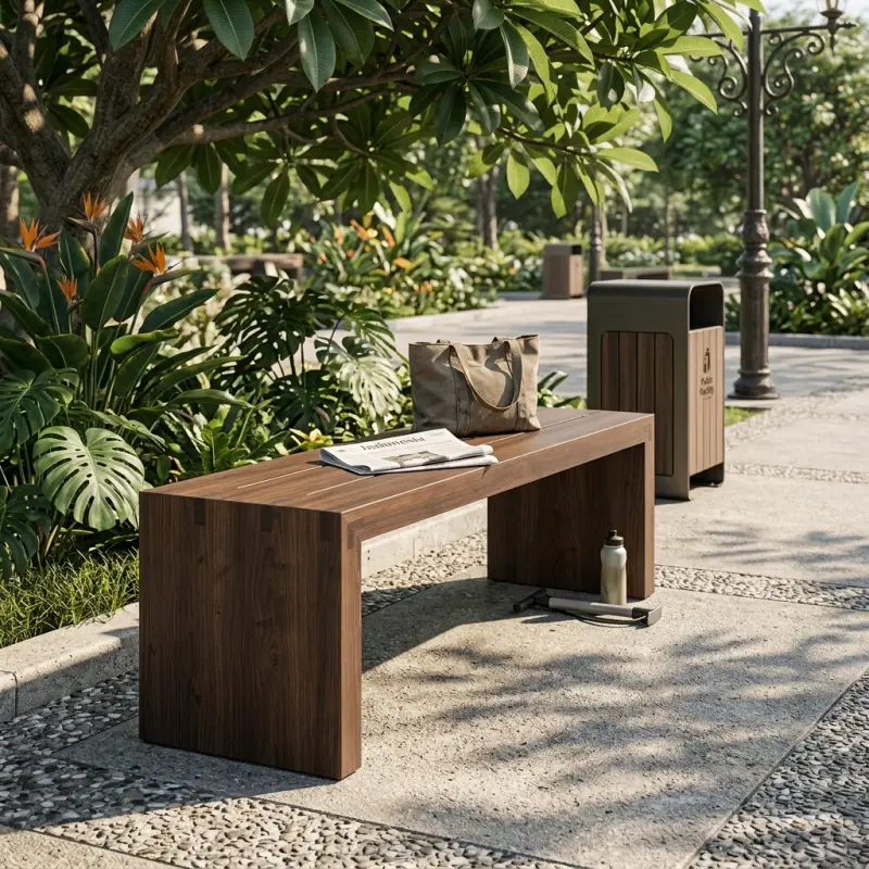 Bangku Taman Kayu Solid Panel Leg [2]