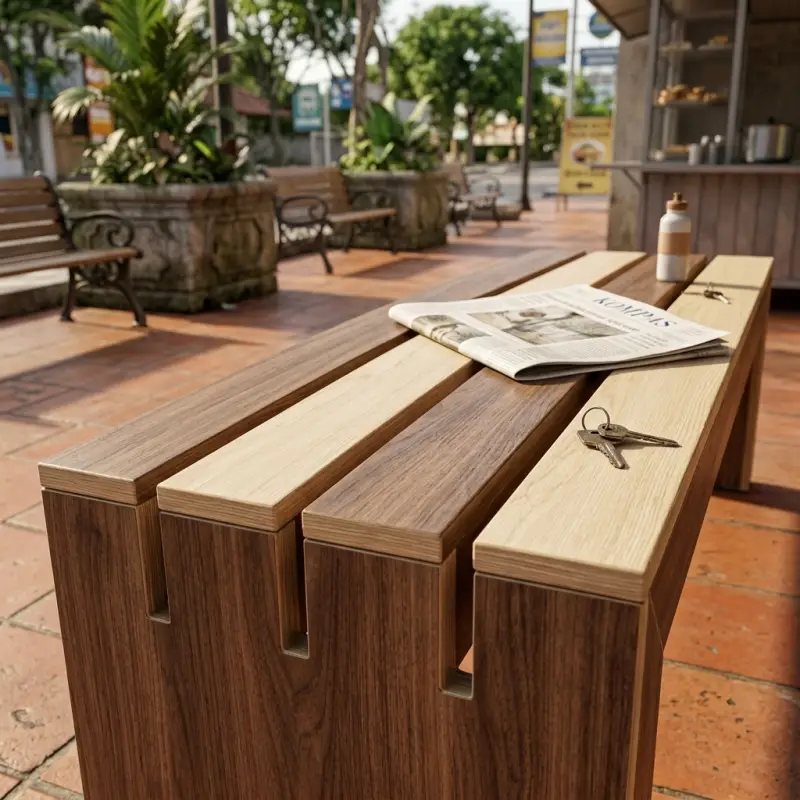 Bangku Taman Slat Kayu Dua Tone Panel Kaki Solid [2]