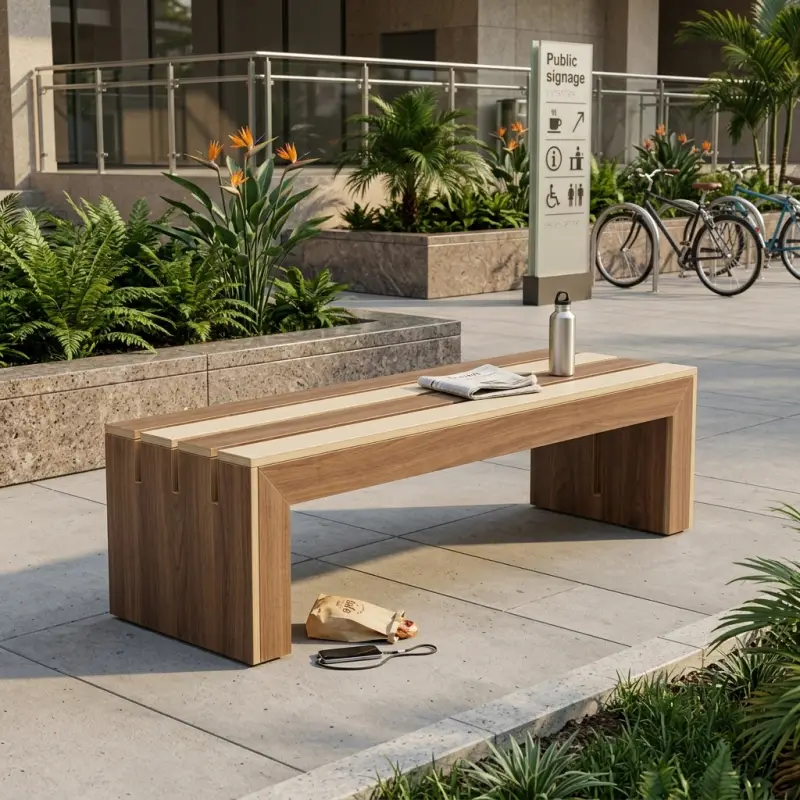 Bangku Taman Slat Kayu Dua Tone Panel Kaki Solid [4]