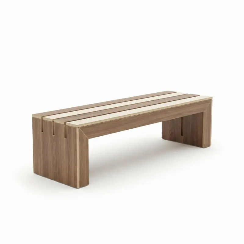 Bangku Taman Slat Kayu Dua Tone Panel Kaki Solid [5]