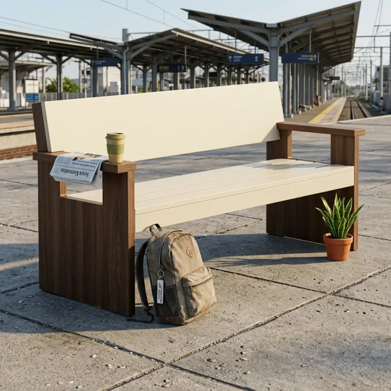 Bangku Taman Slat Kayu Dua Tone Panel Kaki Solid [2]