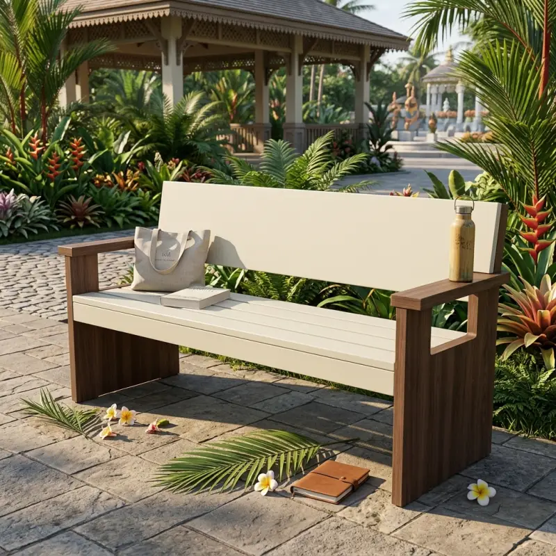 Bangku Taman Slat Kayu Dua Tone Panel Kaki Solid [3]
