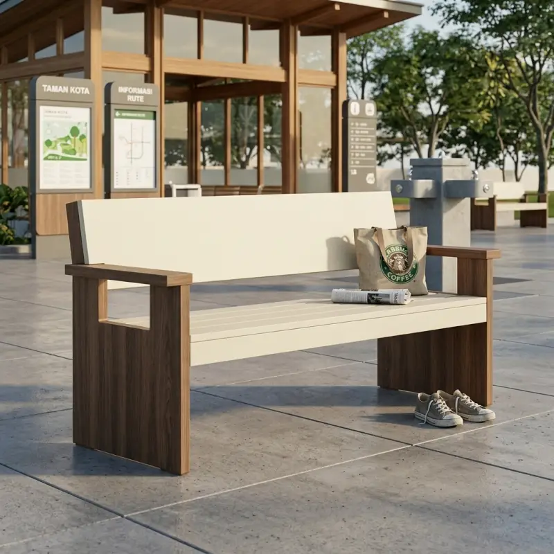 Bangku Taman Slat Kayu Dua Tone Panel Kaki Solid [4]
