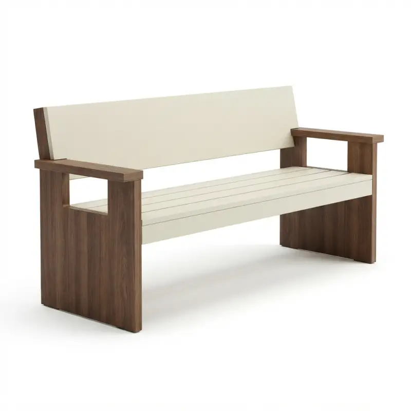 Bangku Taman Slat Kayu Dua Tone Panel Kaki Solid [5]