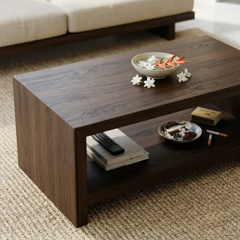 Coffee Table Kayu Solid Rak Bawah Open Shelf [4]