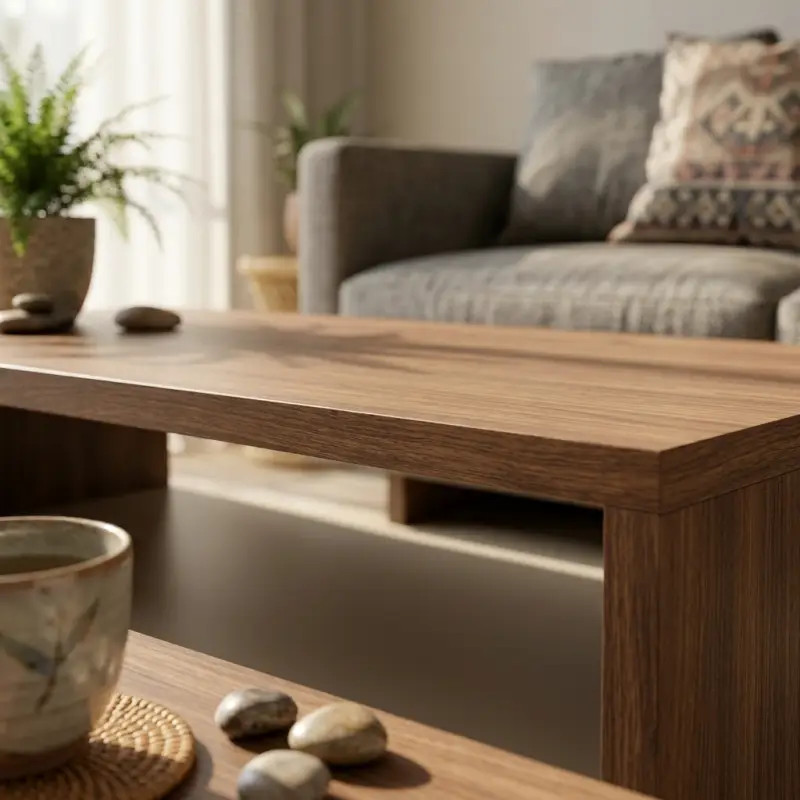 Coffee Table Kayu Walnut Rak Bawah Gaya Skandinavia [2]