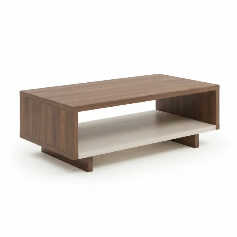 Coffee Table Kayu Walnut Rak Bawah Gaya Skandinavia [5]