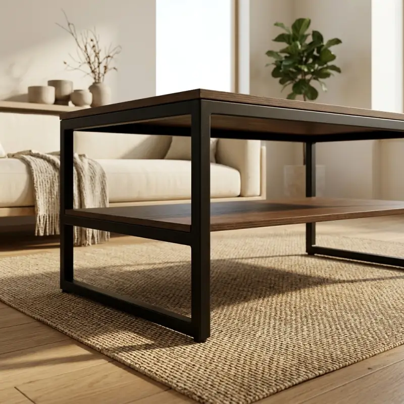 Coffee Table Rangka Besi dengan Rak Bawah [3]
