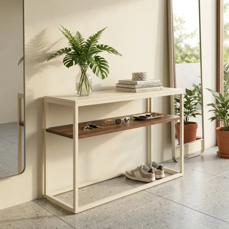 Console Table Besi Finishing Powder Coat dengan Rak Kayu [3]