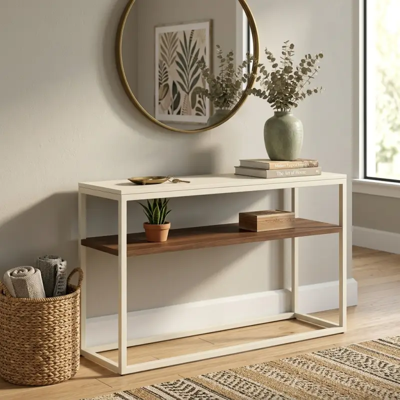 Console Table Besi Finishing Powder Coat dengan Rak Kayu [4]