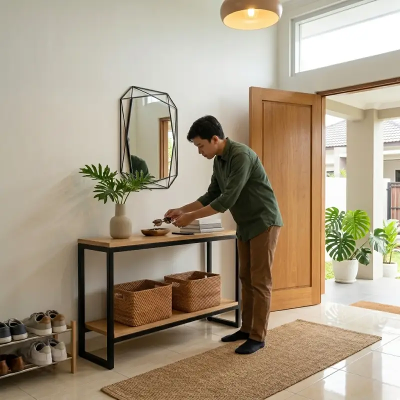 Console Table Besi Kayu 2 Tingkat dengan Rak Bawah [5]
