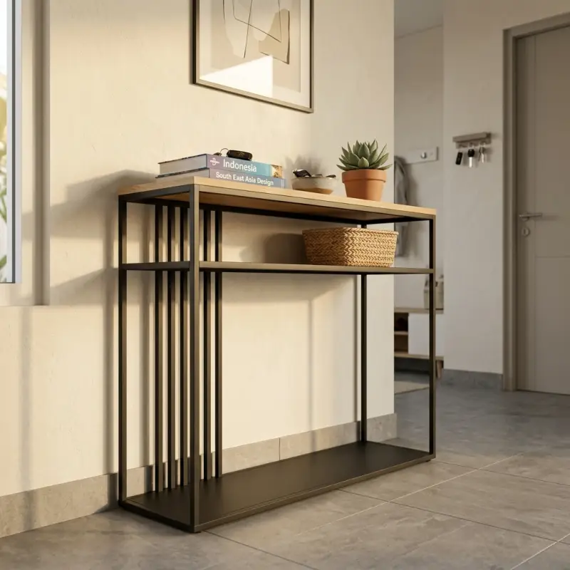 Console Table Besi Kayu 3 Shelf Industrial Minimalis [3]
