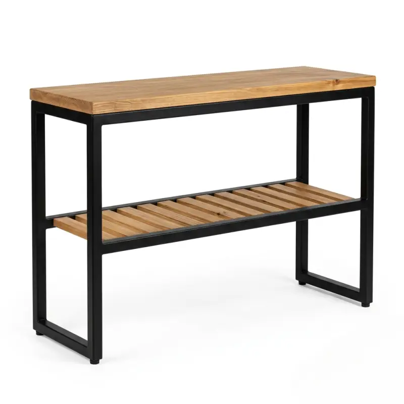 Console Table Besi Kayu dengan Rak Bawah Berlat [4]
