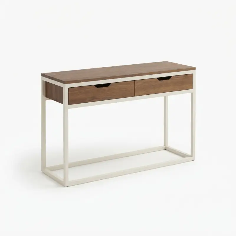 Console Table Kayu 2 Laci Rangka Besi Putih Modern [5]