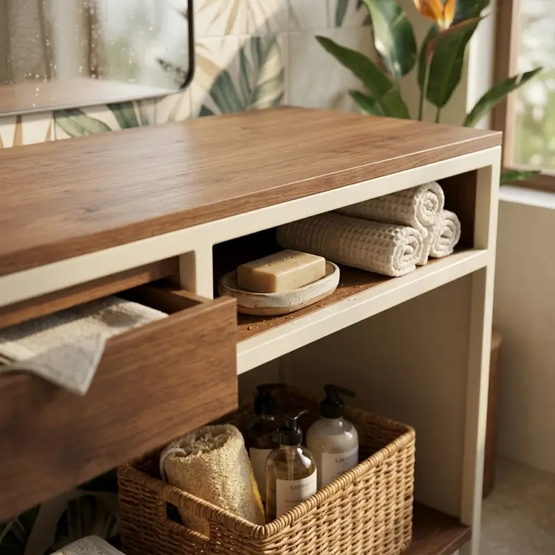 Console Table Kayu Besi Laci Geser Rak Terbuka [2]