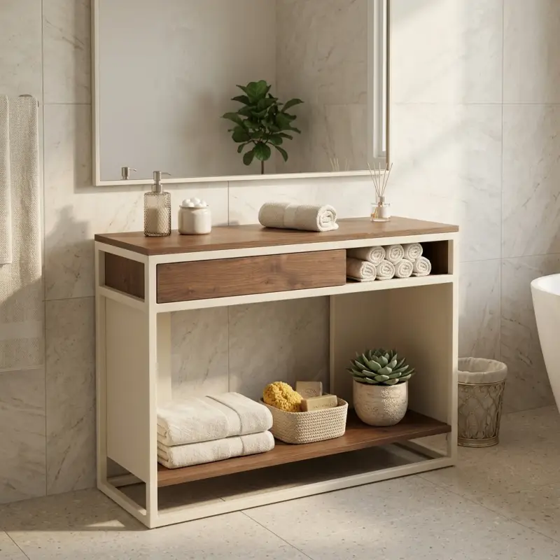Console Table Kayu Besi Laci Geser Rak Terbuka [3]