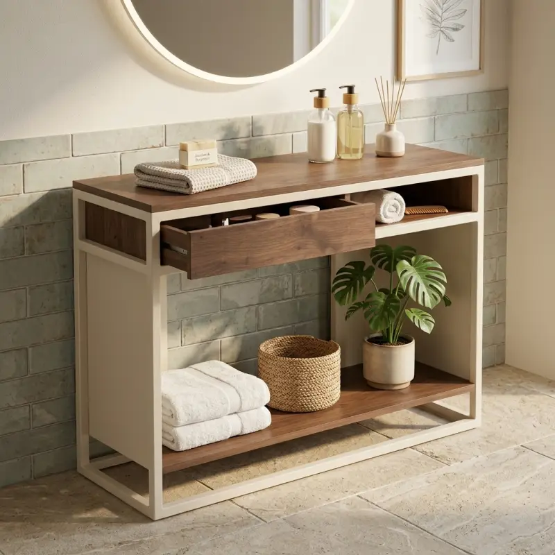 Console Table Kayu Besi Laci Geser Rak Terbuka [4]