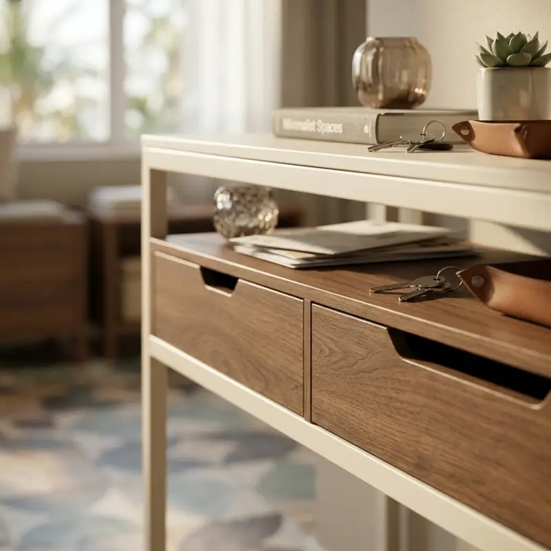 Console Table Rangka Besi Dua Laci Kayu Walnut [3]