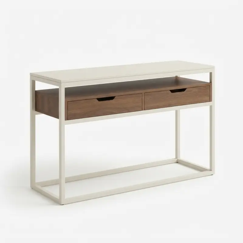 Console Table Rangka Besi Dua Laci Kayu Walnut [5]