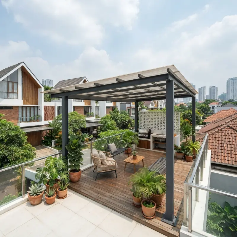 Kanopi Balkon Besi Hollow Atap Polycarbonate Modern [2]