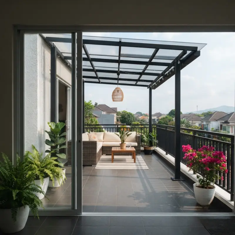 Kanopi Balkon Rangka Besi Atap Polycarbonate Transparan [2]