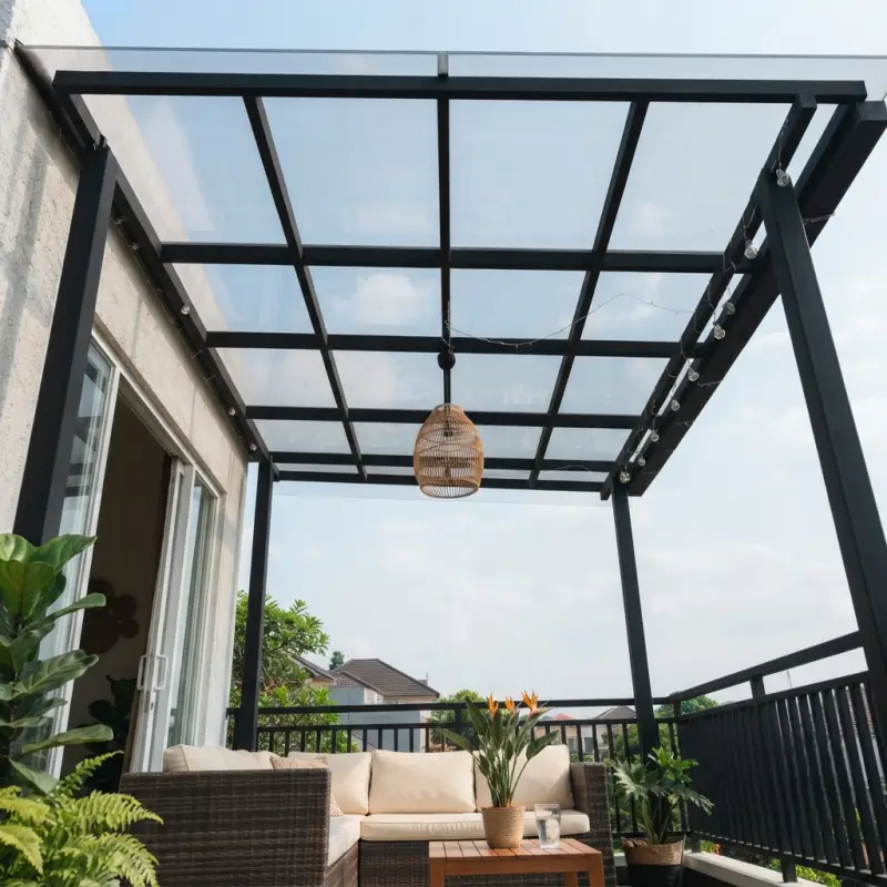 Kanopi Balkon Rangka Besi Atap Polycarbonate Transparan [4]