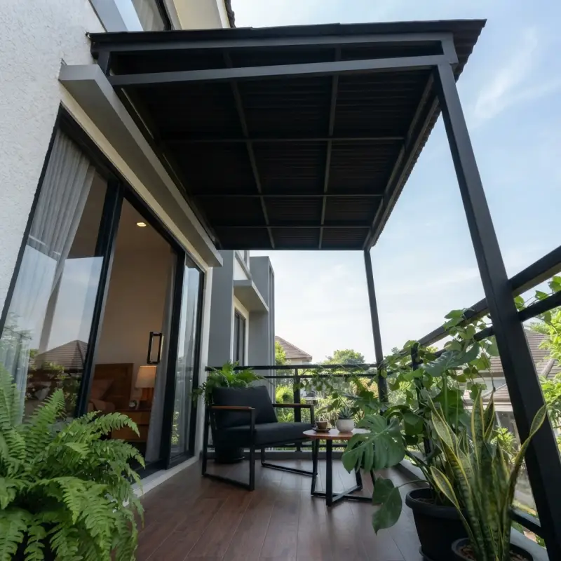 Kanopi Balkon Rangka Besi Hollow Atap Gelombang Hitam Matte [2]
