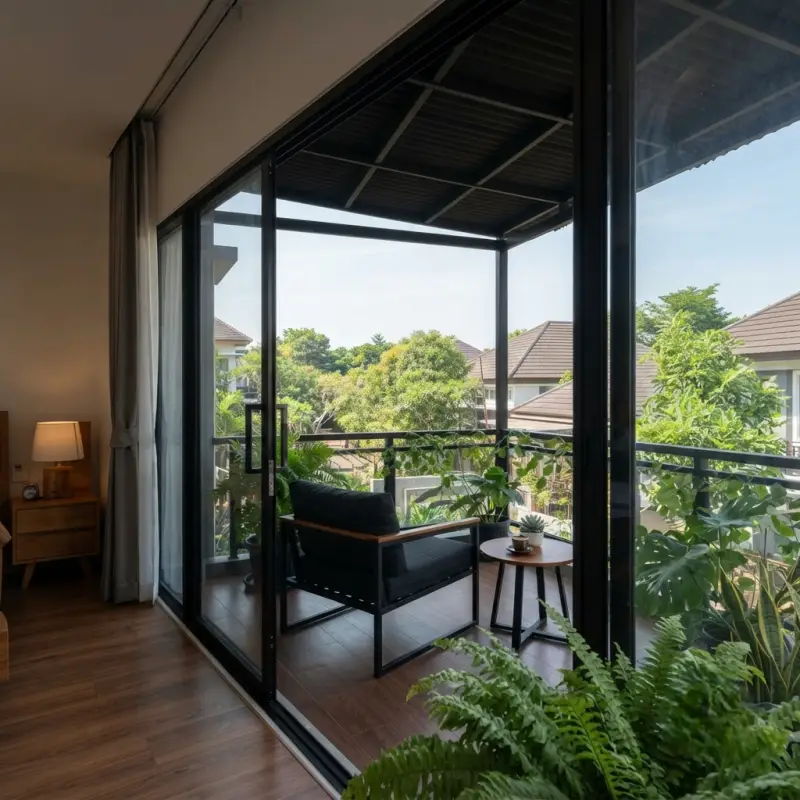 Kanopi Balkon Rangka Besi Hollow Atap Gelombang Hitam Matte [4]