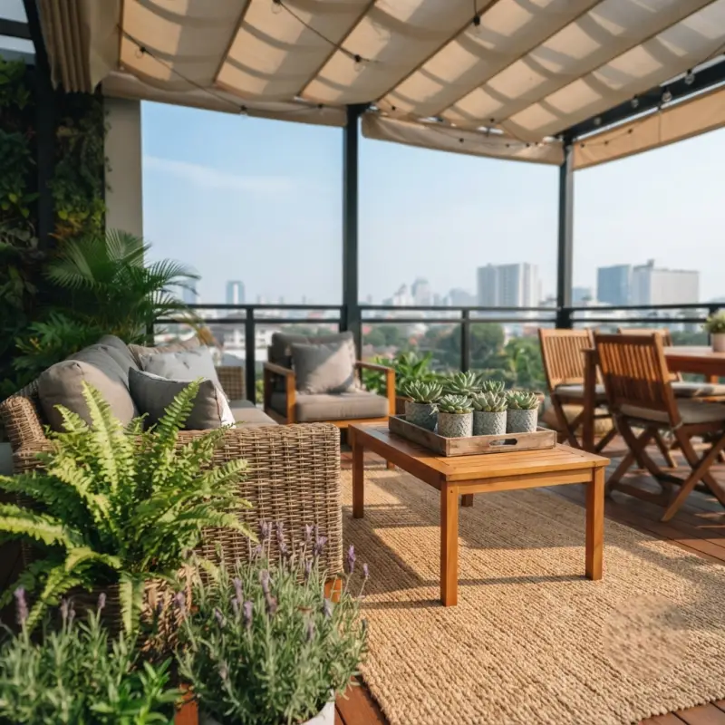 Kanopi Balkon Rooftop Rangka Besi Hollow Atap Polycarbonate & Kain [4]