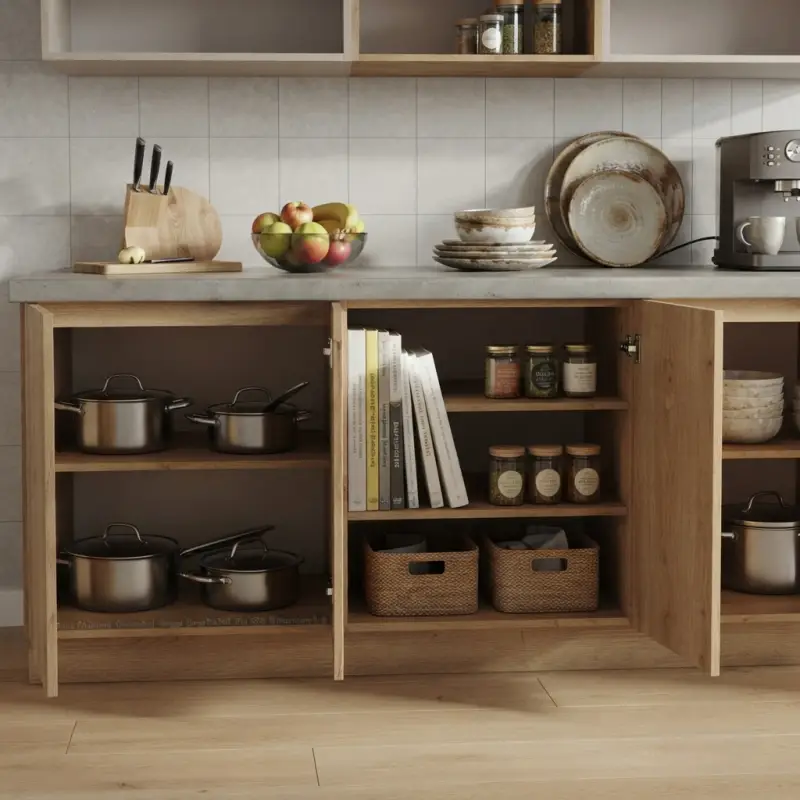 Kitchen Cabinet Kayu dengan Rak Terbuka dan Lemari Pintu [4]