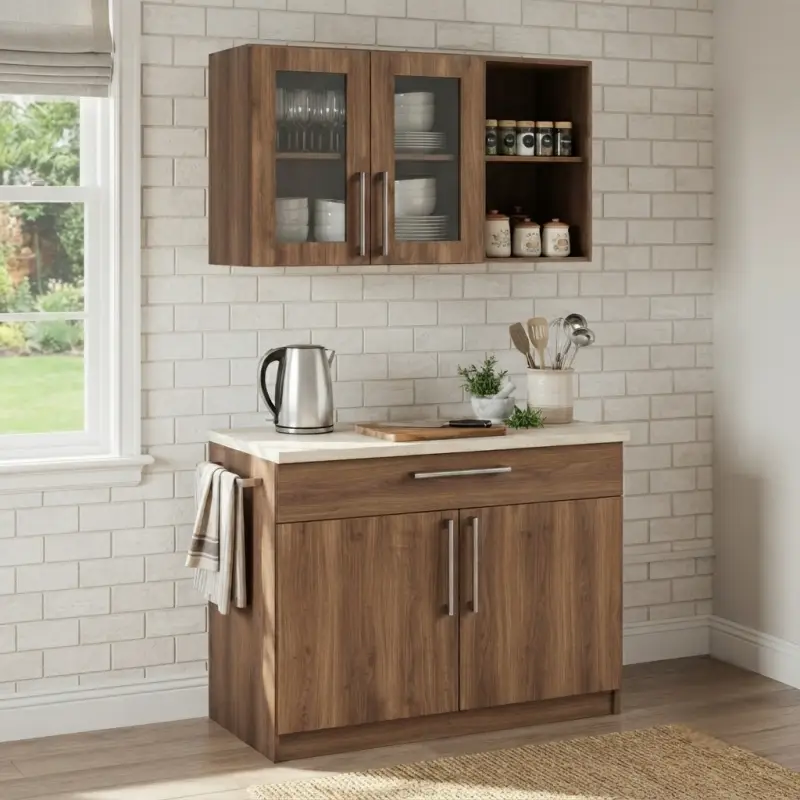 Kitchen Cabinet Set Walnut dengan Wall Cabinet Pintu Kaca [2]