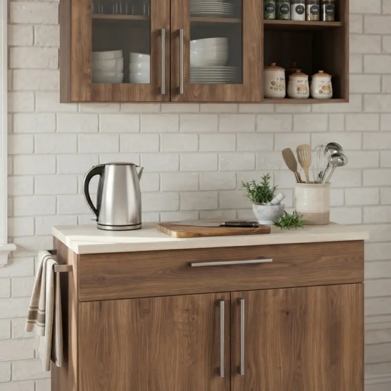 Kitchen Cabinet Set Walnut dengan Wall Cabinet Pintu Kaca [4]