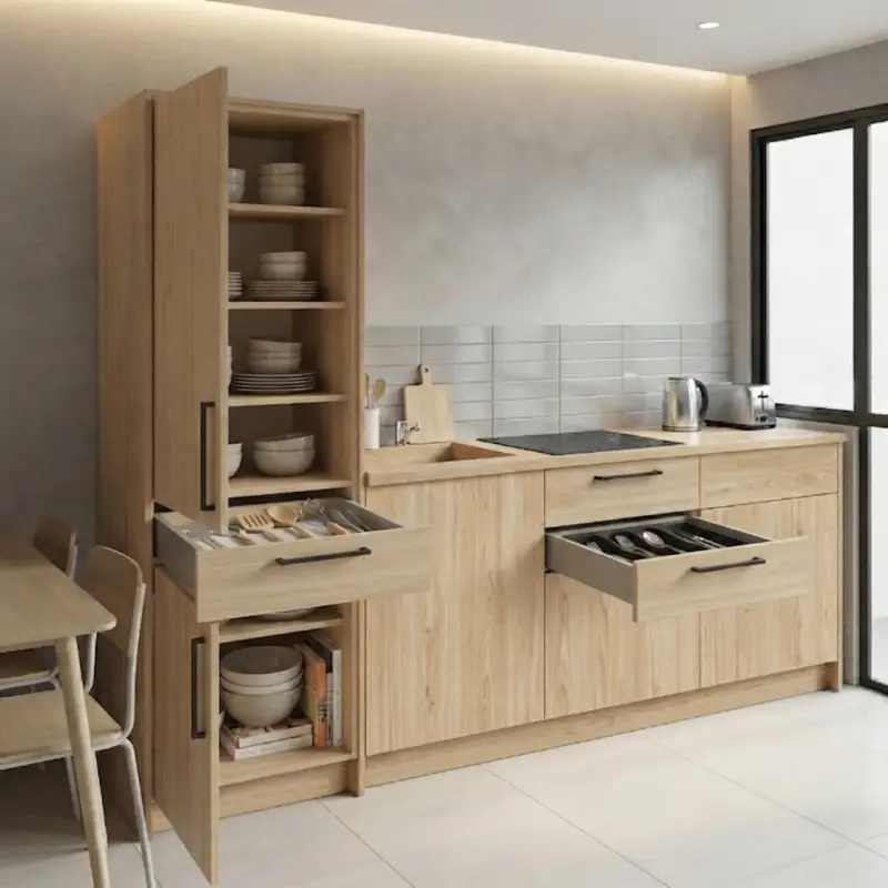 Kitchen Set Kayu Minimalis dengan Lemari Tinggi dan Laci Tarik [5]