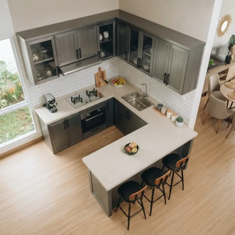 Kitchen Set L-Shape dengan Island Bar Top Granit [2]