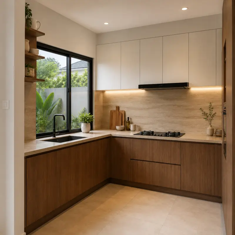 Kitchen Set Minimalis Kayu Walnut dengan Upper Cabinet [4]
