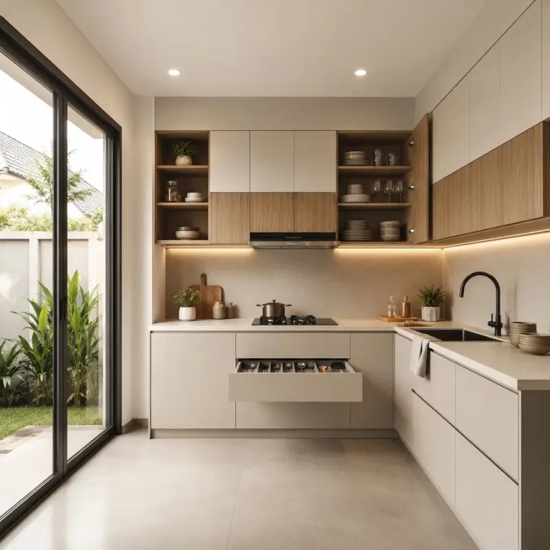 Kitchen Set Minimalis L-Shape dengan Upper & Lower Cabinet [2]