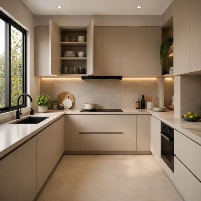 Kitchen Set Minimalis U-Shape dengan Upper Cabinet [2]