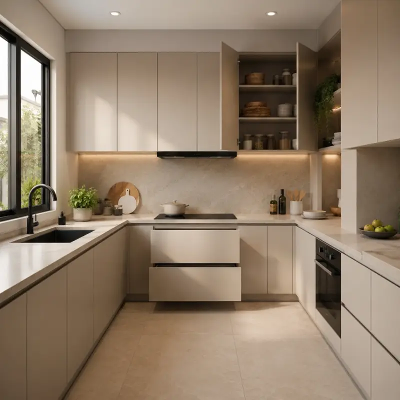 Kitchen Set Minimalis U-Shape dengan Upper Cabinet [4]