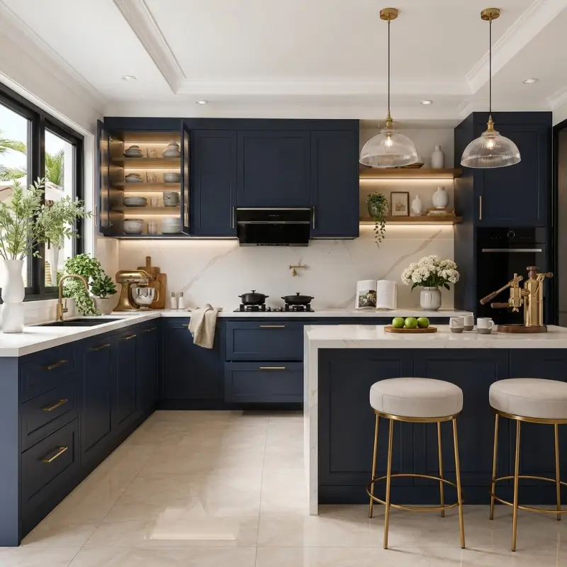 Kitchen Set Navy Shaker dengan Island dan Top Marmer [5]