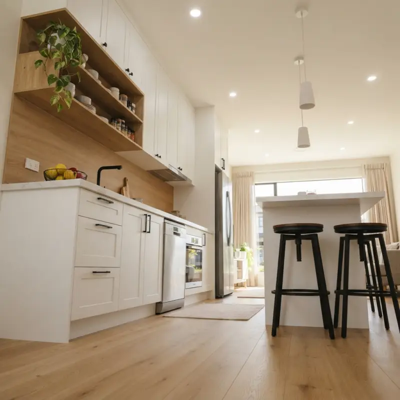 Kitchen Set Shaker Style Putih dengan Kitchen Island dan Open Shelf [2]