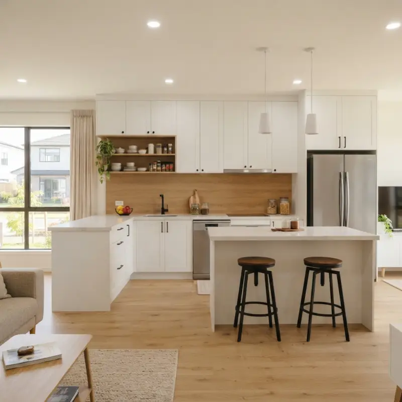Kitchen Set Shaker Style Putih dengan Kitchen Island dan Open Shelf [3]