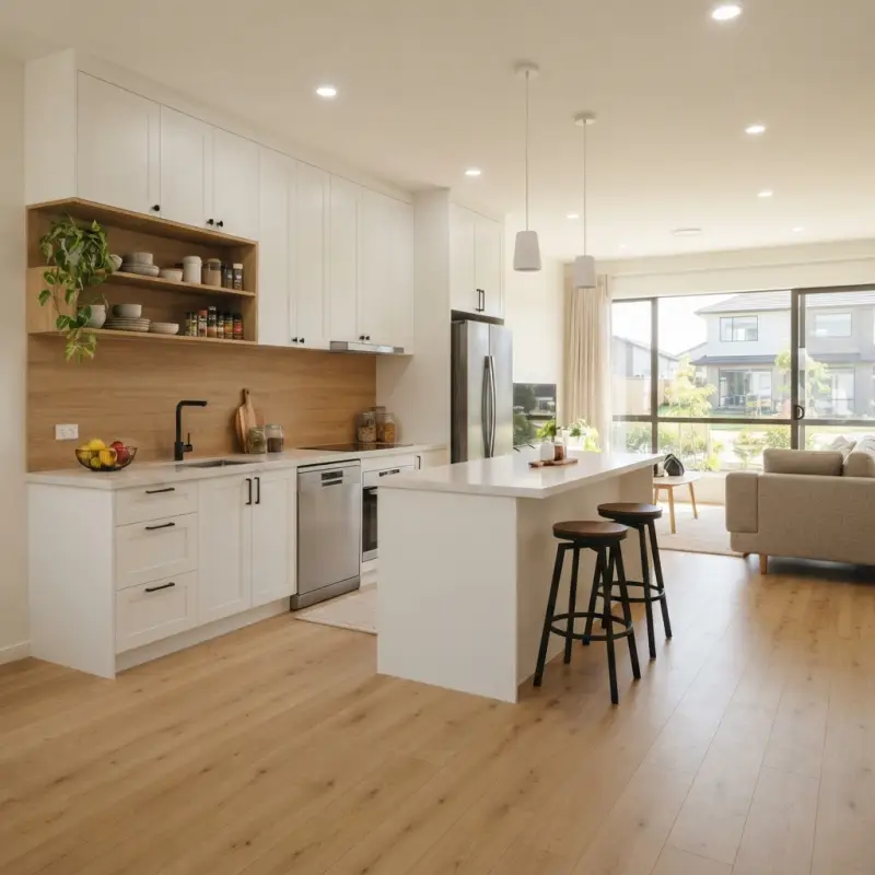 Kitchen Set Shaker Style Putih dengan Kitchen Island dan Open Shelf [4]