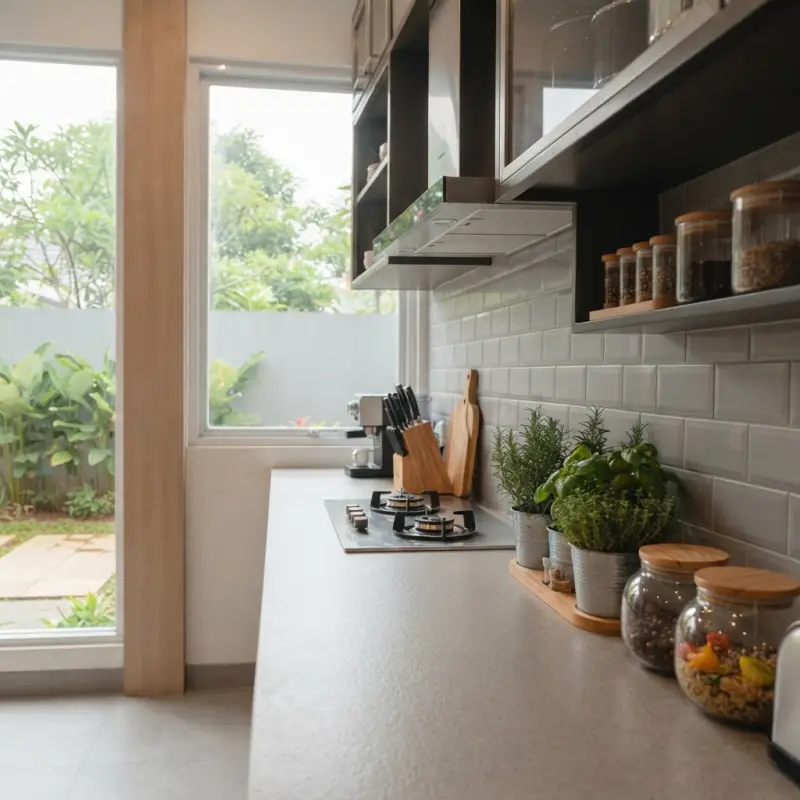 Kitchen Set Stainless dengan Kitchen Island dan Open Shelf [2]
