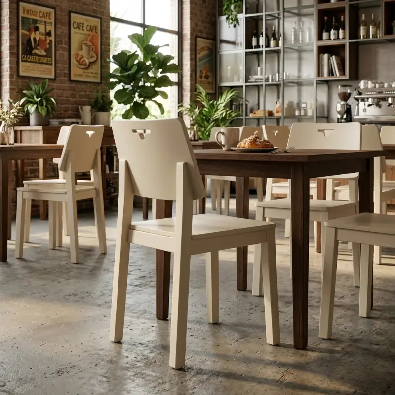 Kursi Cafe Kayu Sandaran Panel Off-White [2]