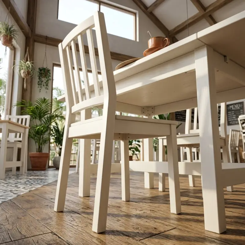 Kursi Cafe Kayu Slat Back Finishing Putih Susu [2]
