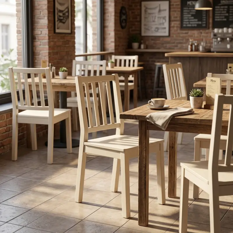 Kursi Cafe Kayu Slat Back Finishing Putih Susu [3]