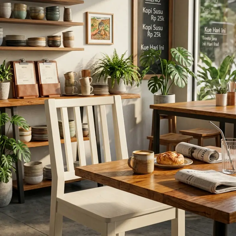 Kursi Cafe Kayu Slat Back Finishing Putih Susu [4]