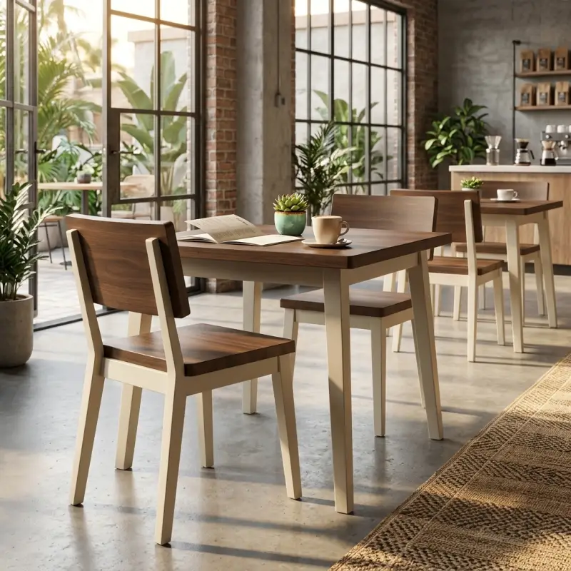 Kursi Cafe Kayu Walnut Kaki Cream Minimalis [2]