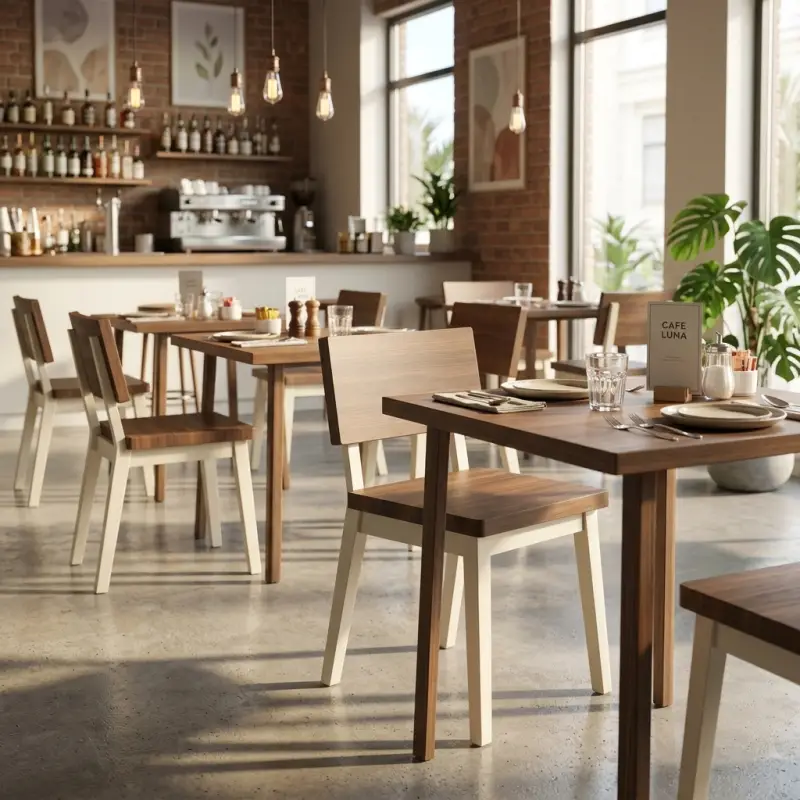 Kursi Cafe Kayu Walnut Kaki Cream Minimalis [3]